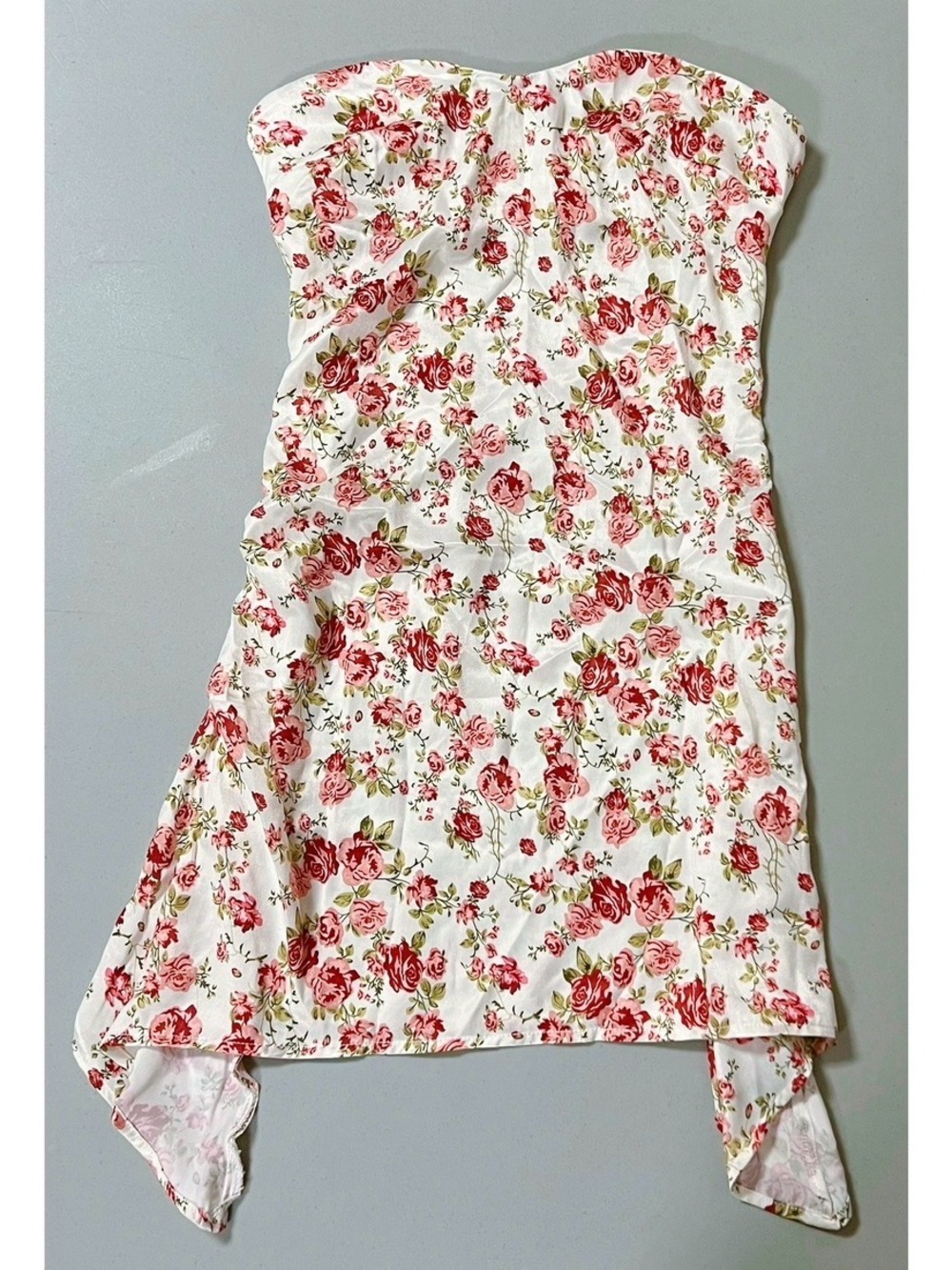 White Pink Red Rose Roses Floral Satin Silk Strapless Mini Dress Size S 🌹✨
